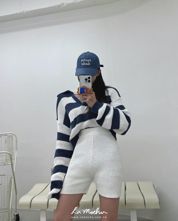 針織合身歐美感三分褲